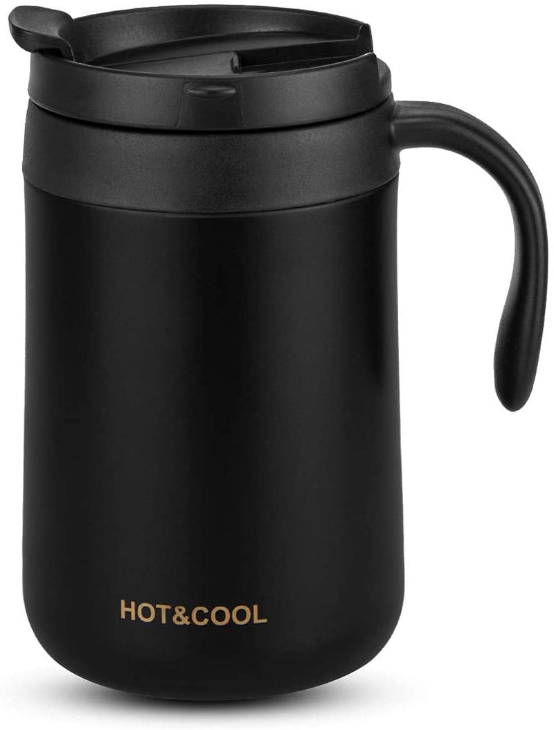 SIYANSHU Insulated Coffee Mug with Lid Travel Coffee Mug with Handle- Double Wall Vacuum Insulated Stainless Steel Mug for Daily Drinks | BPA Free | Press-in Lid (500 ML, Black) - Image 1