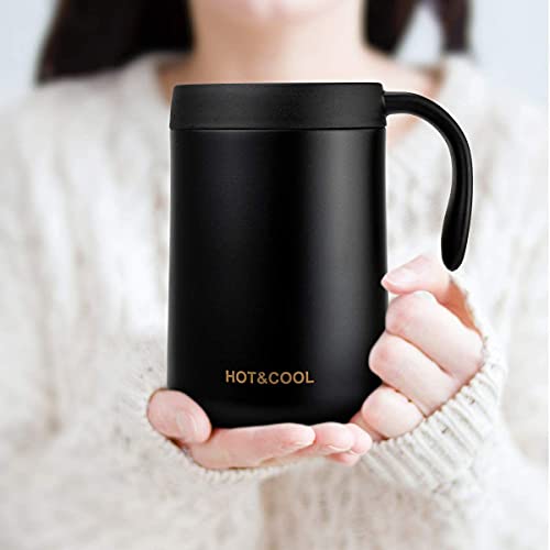 SIYANSHU Insulated Coffee Mug with Lid Travel Coffee Mug with Handle- Double Wall Vacuum Insulated Stainless Steel Mug for Daily Drinks | BPA Free | Press-in Lid (500 ML, Black) - Image 4