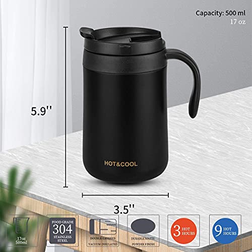 SIYANSHU Insulated Coffee Mug with Lid Travel Coffee Mug with Handle- Double Wall Vacuum Insulated Stainless Steel Mug for Daily Drinks | BPA Free | Press-in Lid (500 ML, Black) - Image 3