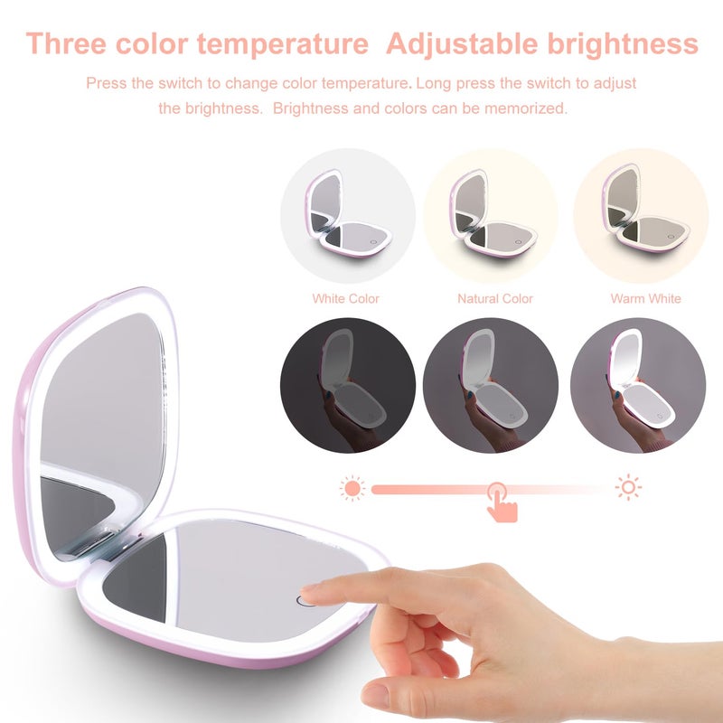 Mocado Compact LED Travel Makeup Mirror - 4 Inches 1X/10X Magnification Travel Mirror with Light Dimmable Double Sides Lighted USB Rechargeable Compact Mirror for Purse,Pocket,Travel(Purple) - Image 3