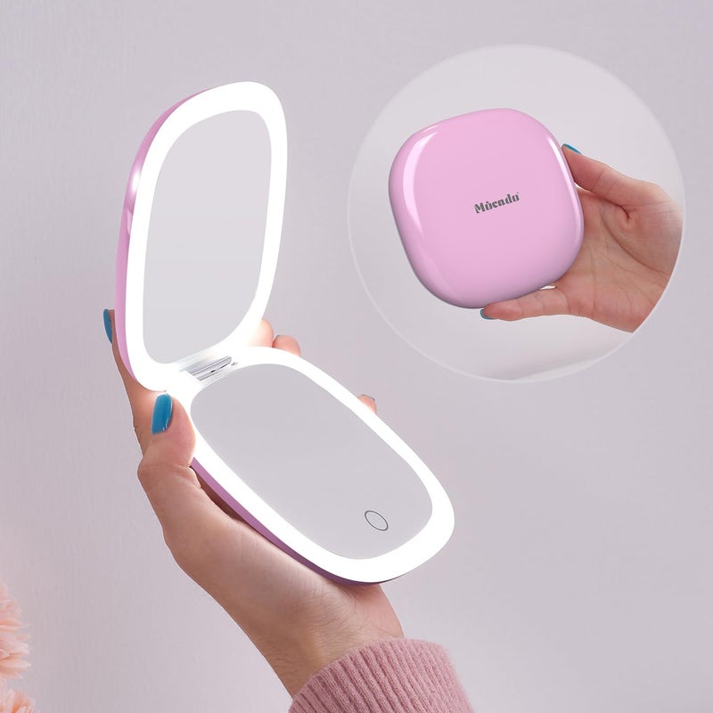 Mocado Compact LED Travel Makeup Mirror - 4 Inches 1X/10X Magnification Travel Mirror with Light Dimmable Double Sides Lighted USB Rechargeable Compact Mirror for Purse,Pocket,Travel(Purple) - Image 1