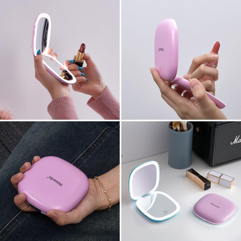 Mocado Compact LED Travel Makeup Mirror - 4 Inches 1X/10X Magnification Travel Mirror with Light Dimmable Double Sides Lighted USB Rechargeable Compact Mirror for Purse,Pocket,Travel(Purple) - Image 4