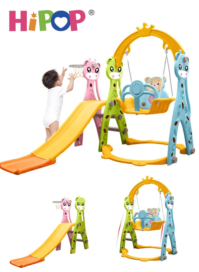 HIPOP Indoor Slide and Swing Set with Basketball Hoop for Kids,Multifunctional Children Indoor Playground Set Toys  - Image 1