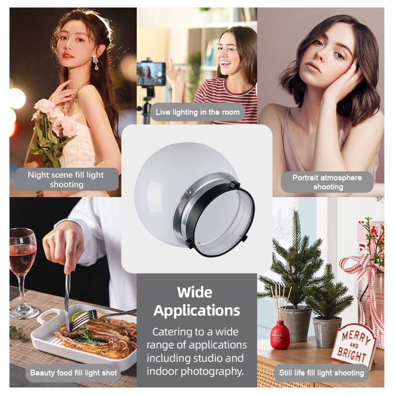 Photography Diffuser Ball: 15cm White Acrylic & Metal, 360° Even Soft Light - Standard Bowens Mount, Easy Install for Portrait Food Still Life Photography - Image 2