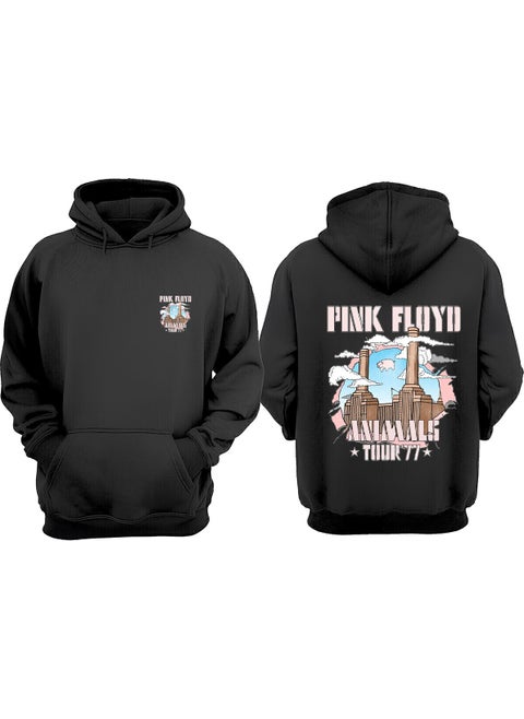 Unisex Pink Floyd Animals Design Front Back Printed Regular Fit Black Sweatshirt