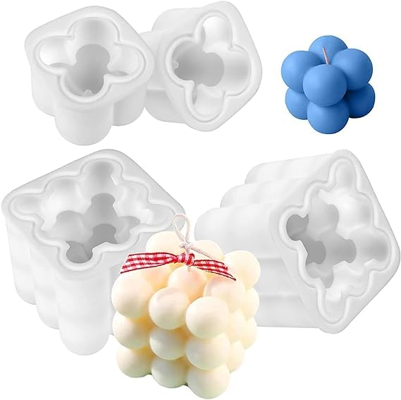 MoldBerry Bubble Candle Mould Silicone Bubble Candle Making Mould 2 Big & 2 Small Mould (White) - Image 1