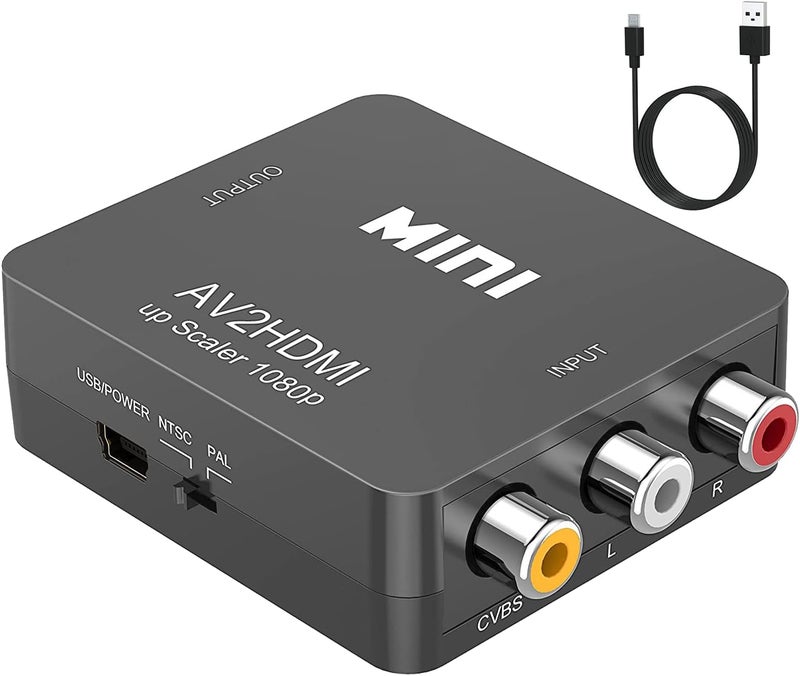 ABLEWE RCA to HDMI,AV to HDMI Converter, 1080P Mini RCA Composite CVBS Video Audio Converter Adapter Supporting PAL/NTSC for TV/PC/ PS3/ STB/Xbox VHS/VCR/Blue-Ray DVD Players, Grey - Image 1