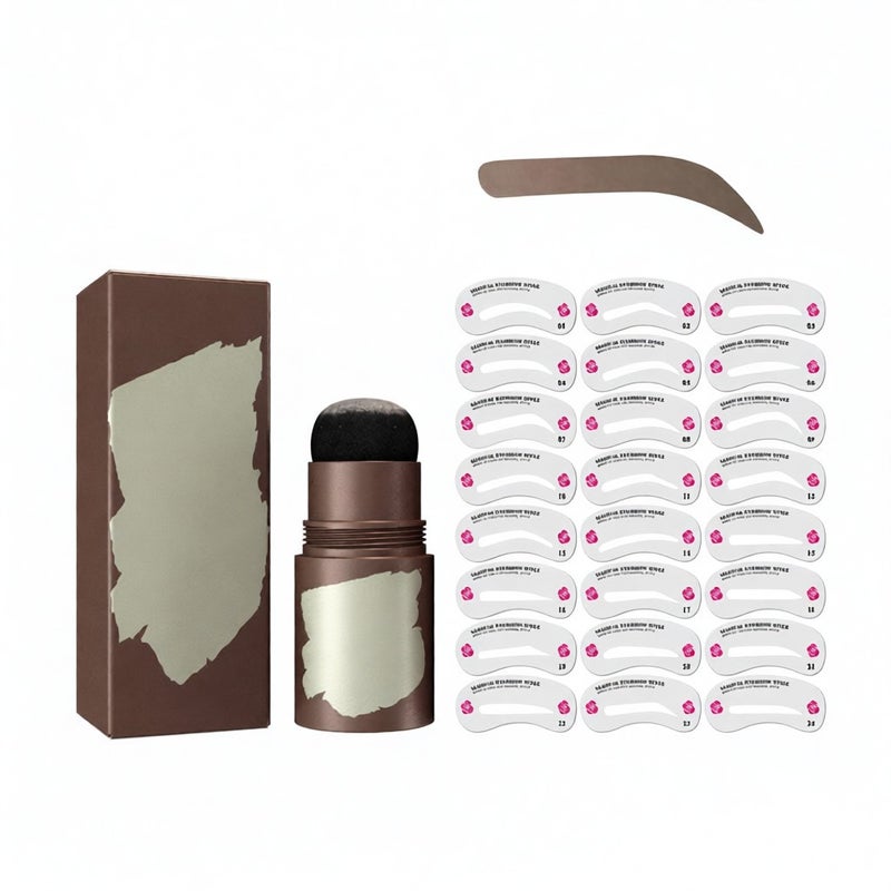 Eyebrow Stamp Shaping Kit, One Step Brow Stamp Stencil Kit Waterproof Eye Brow Stamp Makeup Tools Eyebrow Definer with 24 Reusable Eyebrow Stencils (Brown Black) - Image 1