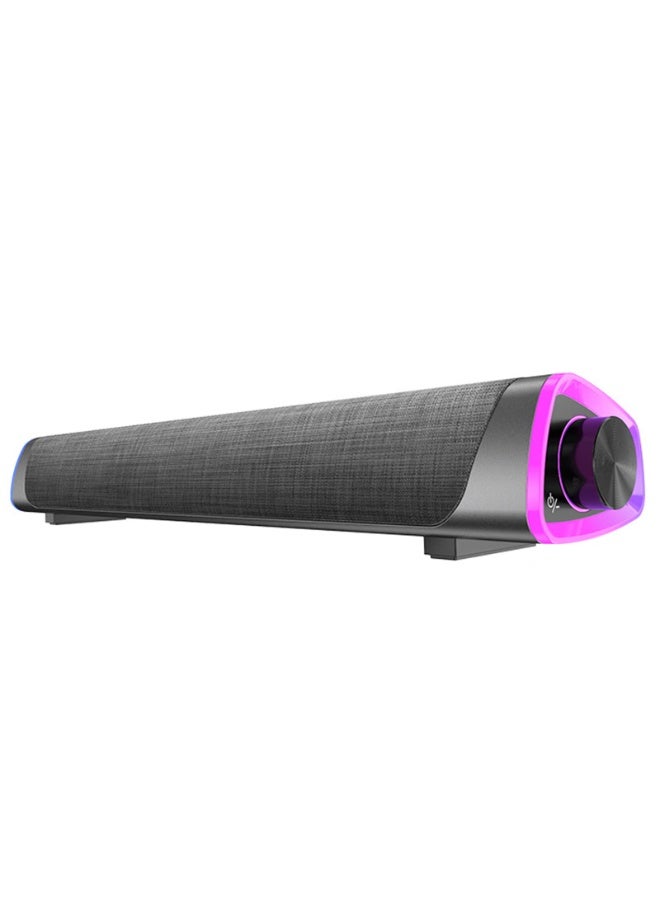 Bluetooth Sound Bar for Computer, USB-Powered with 6 Dynamic RGB LED Modes, All-in-One Control Button, Surround Sound for PC/Desktop/Phone (Black)