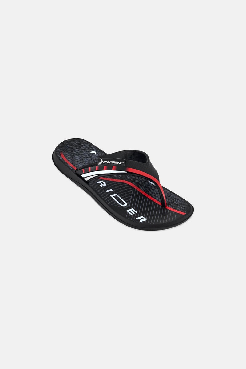 RIDER Kids Boy Brand Logo Slip On Slippers, Black - Image 1