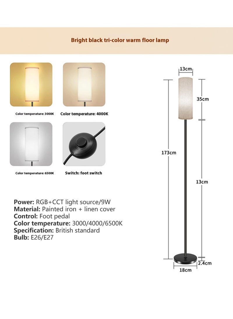 Sharpdo 3-Color Floor Lamp with Linen Shade, Eye-Friendly Lighting, Foot Switch for Convenient Use, Ideal for Bedroom Reading and Versatile Black 20x20x160 centimeter