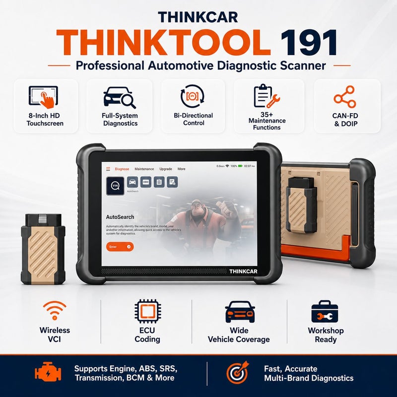 THINKCAR THINKTOOL 191 8-Inch Bi-Directional Diagnostic Scanner With TCOS, CAN-FD, DoIP, ECU Coding And 35 Maintenance Functions - Image 1