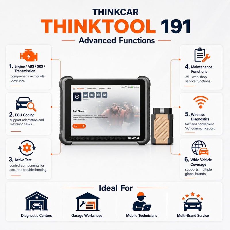 THINKCAR THINKTOOL 191 8-Inch Bi-Directional Diagnostic Scanner With TCOS, CAN-FD, DoIP, ECU Coding And 35 Maintenance Functions - Image 5