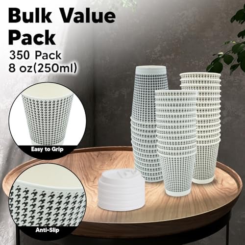 TOPtoper 350 Pack 8 oz Insulated Disposable Coffee Cups with Lids, Double Wall Corrugated Paper Hot Cups Bulk To Go Disposable Cups for Hot Beverage or Cold Drinks Ideal for Cafes - Image 3