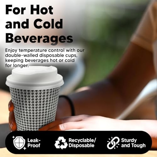 TOPtoper 350 Pack 8 oz Insulated Disposable Coffee Cups with Lids, Double Wall Corrugated Paper Hot Cups Bulk To Go Disposable Cups for Hot Beverage or Cold Drinks Ideal for Cafes - Image 5
