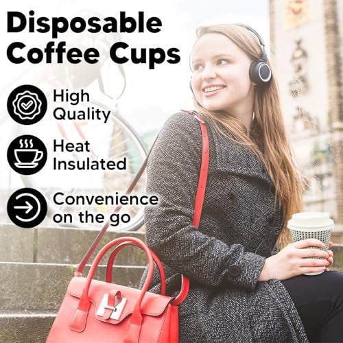 TOPtoper 350 Pack 8 oz Insulated Disposable Coffee Cups with Lids, Double Wall Corrugated Paper Hot Cups Bulk To Go Disposable Cups for Hot Beverage or Cold Drinks Ideal for Cafes - Image 2