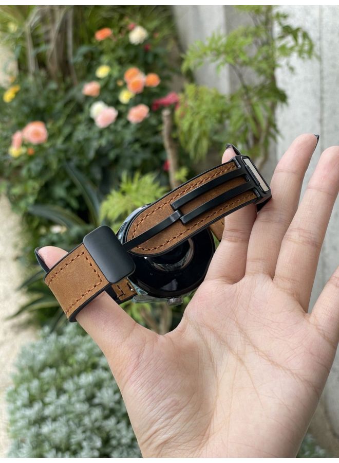 Loquat For Huawei Watch Strap GT2 Crazy Horse GT3pro Genuine Leather Watch3 4 Magnetic Buckle 20/22MM Universal-Color:Dark Green 【crazy Horse Leather Magnetic Buckle Strap】-For Huawei Gt2e  - Image 5