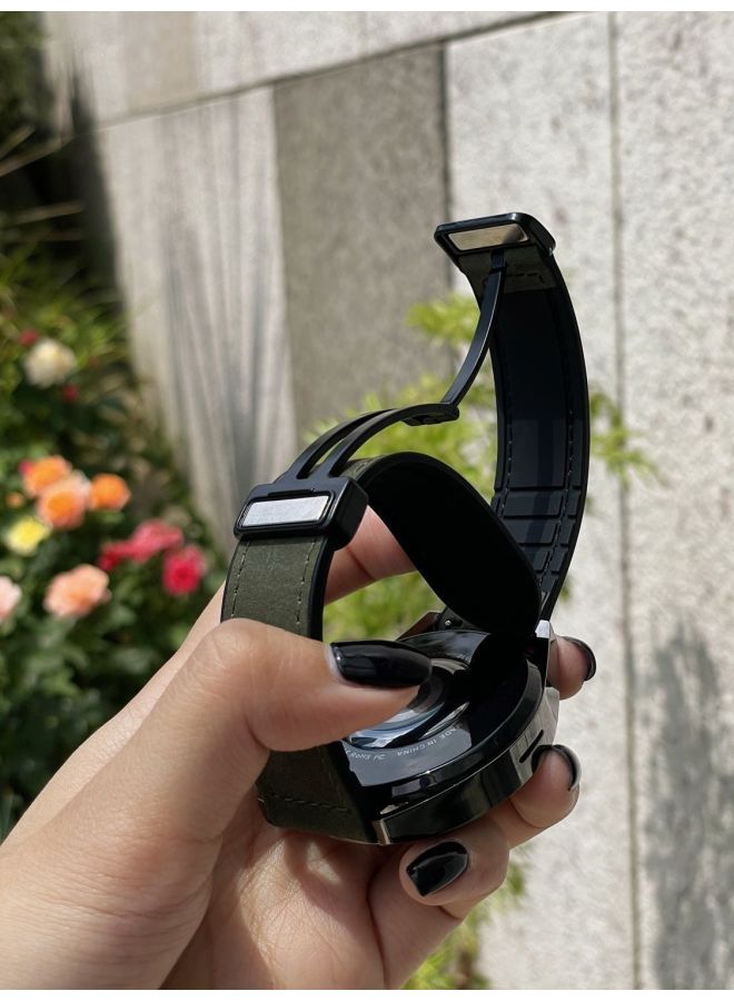 Loquat For Huawei Watch Strap GT2 Crazy Horse GT3pro Genuine Leather Watch3 4 Magnetic Buckle 20/22MM Universal-Color:Dark Green 【crazy Horse Leather Magnetic Buckle Strap】-For Huawei Gt2e  - Image 2