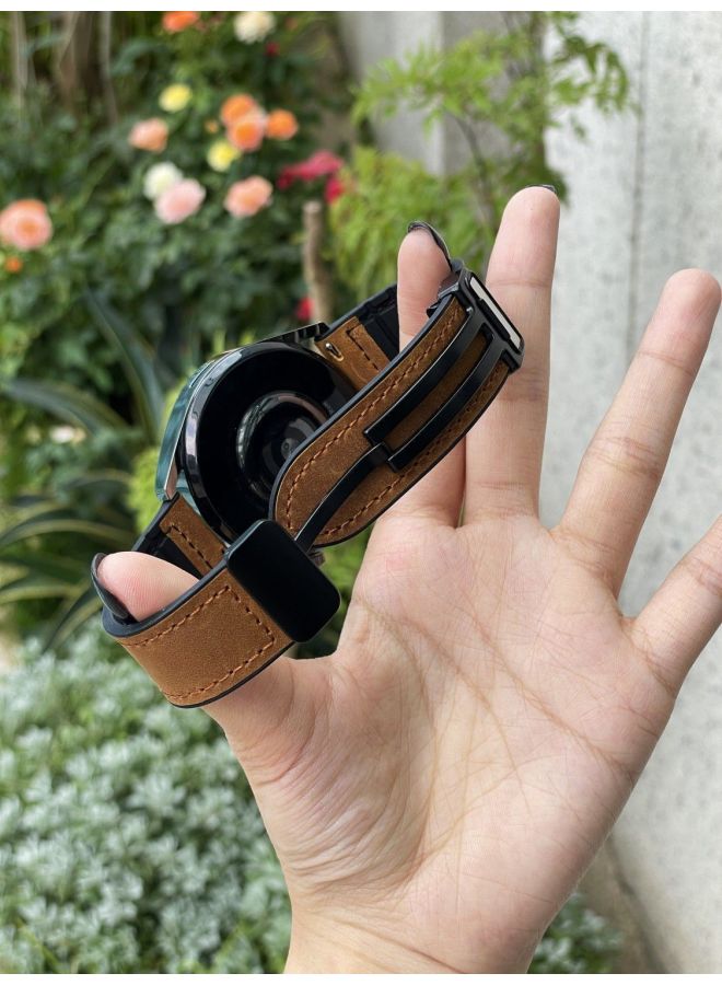 Loquat For Huawei Watch Strap GT2 Crazy Horse GT3pro Genuine Leather Watch3 4 Magnetic Buckle 20/22MM Universal-Color:Dark Green 【crazy Horse Leather Magnetic Buckle Strap】-For Huawei Gt2e  - Image 3