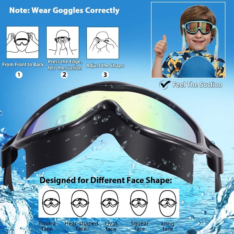 Seago Kids Goggles for Swimming 2 Pack No Leaking Anti-Fog Outer Eye Fit with Wide View UV Protection Crystal Clear Watertight Swim Goggles with nose cover Suitable for Children Youth Boys Girls Age 3 to 14 - Image 3