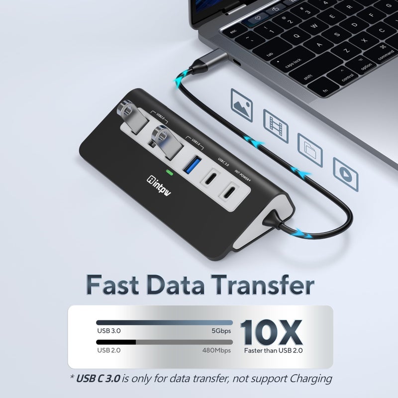 intpw P9 USB C Hub, INTPW 9-in-1 USB Multiport Adapter with 4K HDMI, PD 100W, USB-C and 2 USB A 3.0 5Gbps, 2 USB A 2.0, SD/TF Card Reader, Aluminum Powered USB Hub for PC, iPhone 16/15 Series, MacBook, iPad - Image 5
