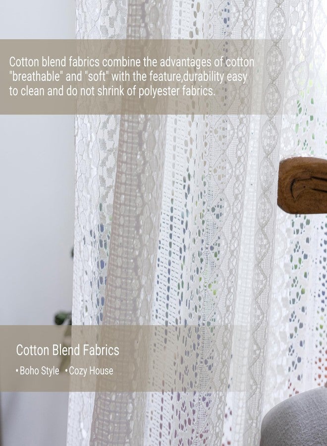 WAZZIO Off White Lace Curtains 72 Inches Long 2 Panel,Rod Pocket Victorian Privacy Sheer Curtain Tassel Bohemian Cotton Crochet Boho Short Curtains for Bedroom Living Room Kitchen - Image 4