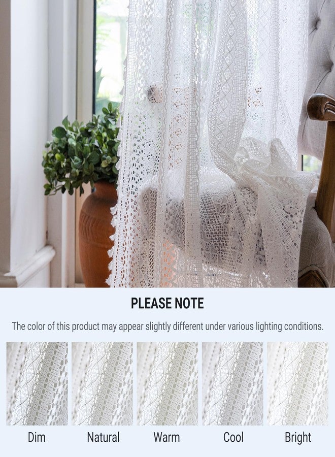 WAZZIO Off White Lace Curtains 72 Inches Long 2 Panel,Rod Pocket Victorian Privacy Sheer Curtain Tassel Bohemian Cotton Crochet Boho Short Curtains for Bedroom Living Room Kitchen - Image 5