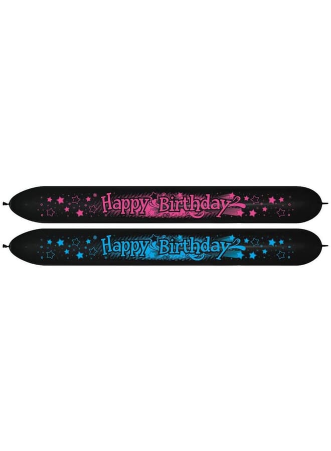 Party Time 3 Piece Happy Birthdayneon Link O Loon Balloons Assorted - Image 1