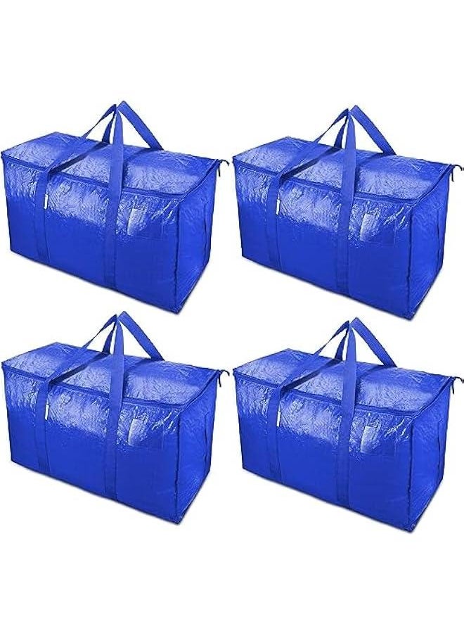 HOOKOR Bedding Foldable Clothes Organizer Quilt Bag Thicken Clothes Pouch Bag for Moving House Comforter Bags with Zipper Quilt Holder Quilt Container 24 Gallon Storage Moving Bag (4 Pack,Blue)  - Image 1