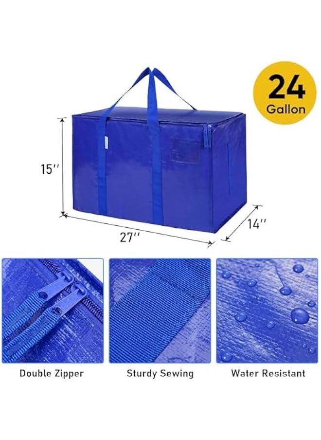 HOOKOR Bedding Foldable Clothes Organizer Quilt Bag Thicken Clothes Pouch Bag for Moving House Comforter Bags with Zipper Quilt Holder Quilt Container 24 Gallon Storage Moving Bag (4 Pack,Blue)  - Image 3