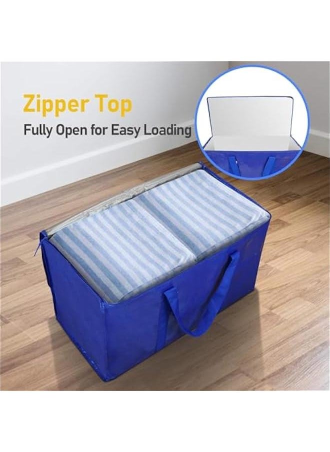 HOOKOR Bedding Foldable Clothes Organizer Quilt Bag Thicken Clothes Pouch Bag for Moving House Comforter Bags with Zipper Quilt Holder Quilt Container 24 Gallon Storage Moving Bag (4 Pack,Blue)  - Image 4