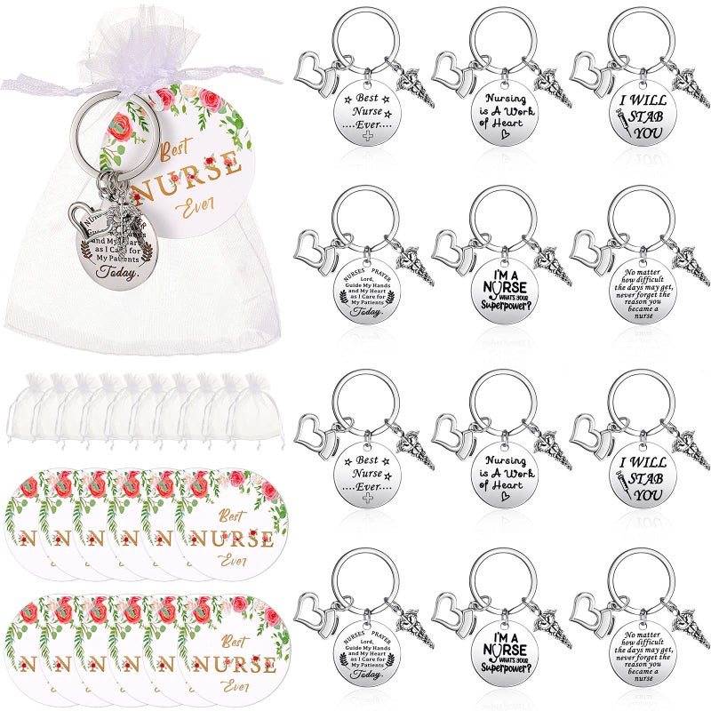 Yinkin 36 Pcs Nurse Appreciation Gift Set Includes 12 Nurse Keychains 12 Cards and 12 Drawstring Bags for Nurses Week Medical Assistant Thank You Gifts - Image 2