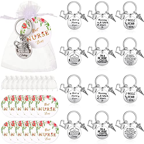 Yinkin 36 Pcs Nurse Appreciation Gift Set Includes 12 Nurse Keychains 12 Cards and 12 Drawstring Bags for Nurses Week Medical Assistant Thank You Gifts - Image 1