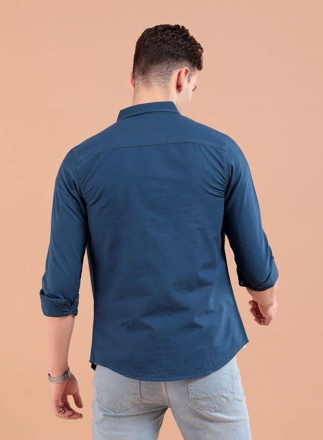 The Indian Garage Co Men Slim Fit Placement Print Full Sleeves Cutaway Collar Street Wear Shirt