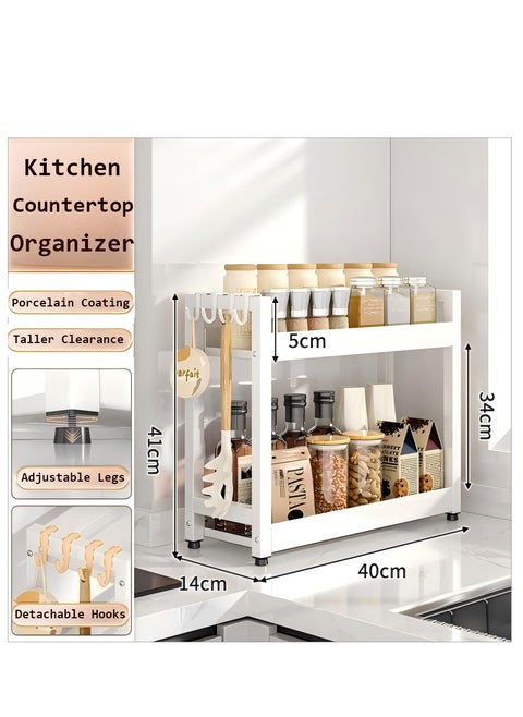 Double Layer Kitchen Storage Rack Countertop Organizer - 40cm Heavy-Duty Waterproof Shelf with Tall Base for Large Bottle
