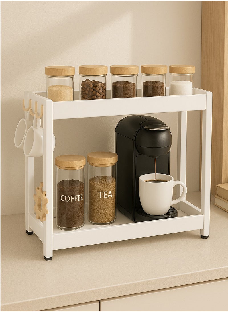 Double Layer Kitchen Storage Rack Countertop Organizer - 40cm Heavy-Duty Waterproof Shelf with Tall Base for Large Bottle