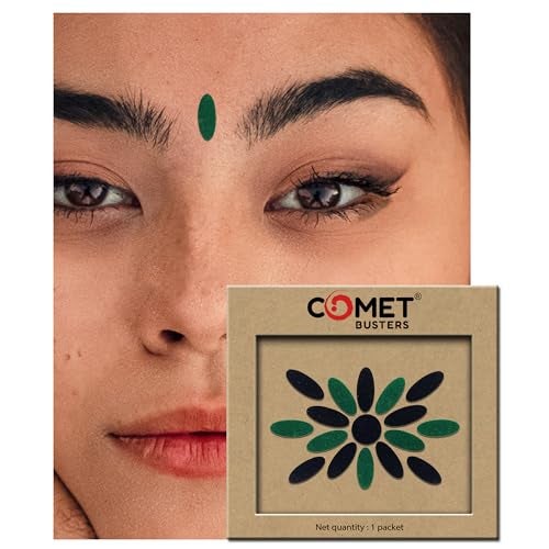 Comet Busters Handcrafted Green and Black Oval Velvet Bindis (BIN1888) (13 mm) - Image 3