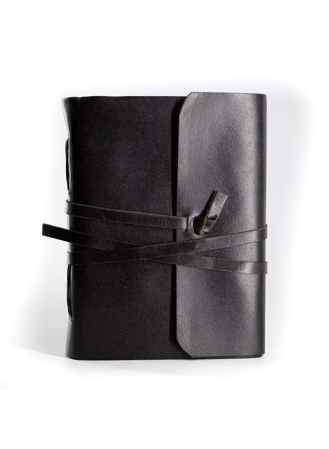 KomalC دفتر ملاحظات جلدية يدوي الصنع للكتابة يوميات مقيد دفتر يومي للرجال والنساء ورق غير مخطط وسادة كتابة متوسطة هدية للفنانين رسم (أسود عادي 8 × 6) - Image 3