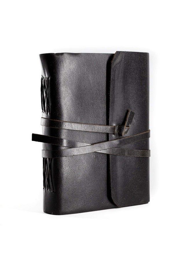 KomalC دفتر ملاحظات جلدية يدوي الصنع للكتابة يوميات مقيد دفتر يومي للرجال والنساء ورق غير مخطط وسادة كتابة متوسطة هدية للفنانين رسم (أسود عادي 8 × 6) - Image 4