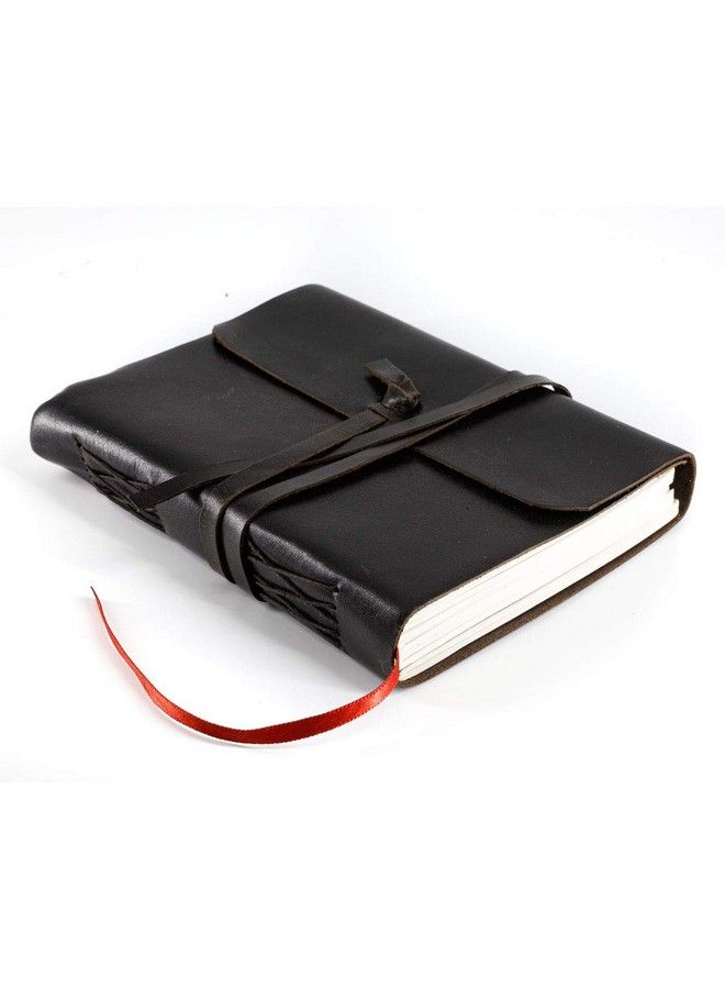 KomalC دفتر ملاحظات جلدية يدوي الصنع للكتابة يوميات مقيد دفتر يومي للرجال والنساء ورق غير مخطط وسادة كتابة متوسطة هدية للفنانين رسم (أسود عادي 8 × 6) - Image 2