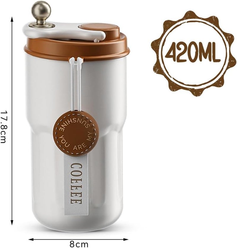 Wosta Coffee Mug with Ziplock Lid, Coffee Thermal Mug Coffee to Go, Double-Walled Vacuum Thermal Mug, Coffee, Stainless Steel Thermal Mug, Large (Without Temperature Display) (Brown), 420Ml - Image 3