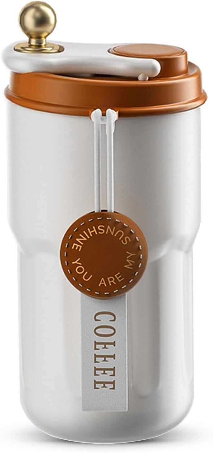 Wosta Coffee Mug with Ziplock Lid, Coffee Thermal Mug Coffee to Go, Double-Walled Vacuum Thermal Mug, Coffee, Stainless Steel Thermal Mug, Large (Without Temperature Display) (Brown), 420Ml - Image 1