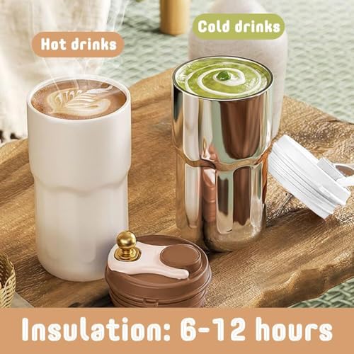 Wosta Coffee Mug with Ziplock Lid, Coffee Thermal Mug Coffee to Go, Double-Walled Vacuum Thermal Mug, Coffee, Stainless Steel Thermal Mug, Large (Without Temperature Display) (Brown), 420Ml - Image 2