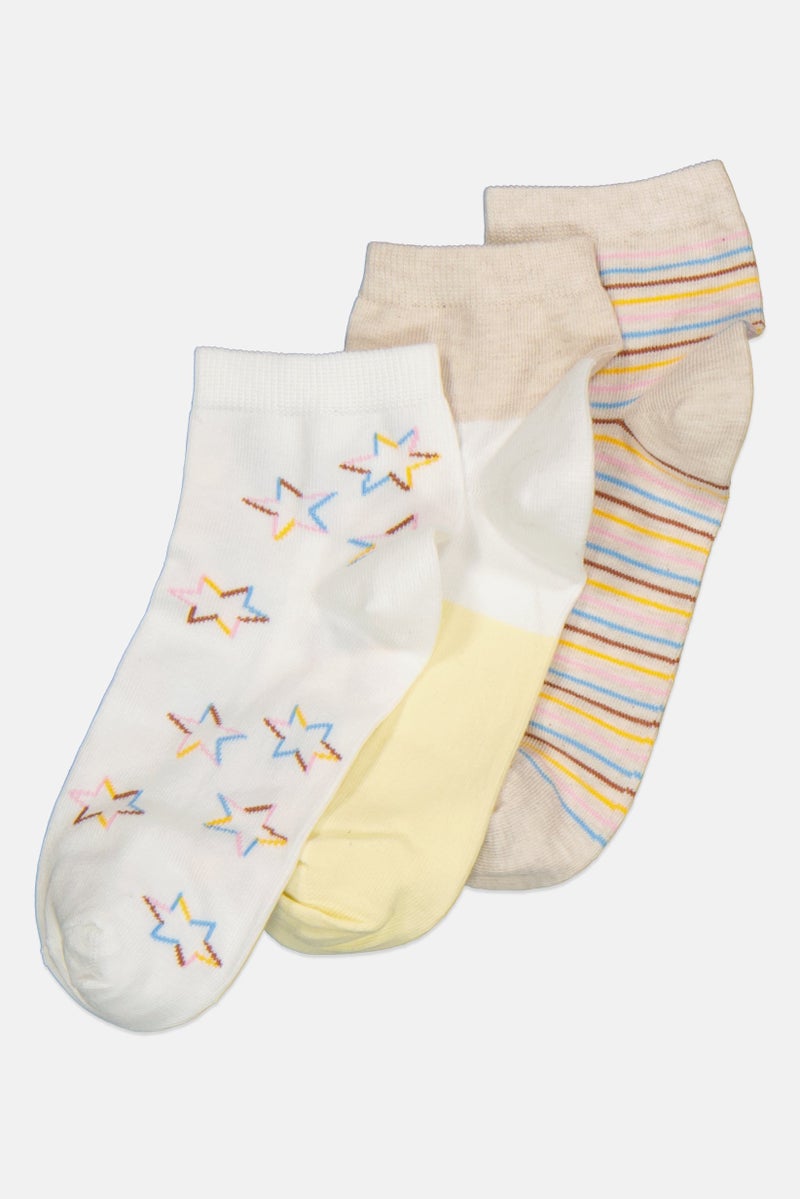 XOXO Women 3 Pairs Allover Print uarter Socks, Multicolor - Image 1