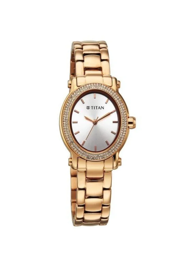 TITAN Glamour Quartz Analog Silver Dial Rose Gold Stainless Steel Strap Watch for Women - 95359WM01