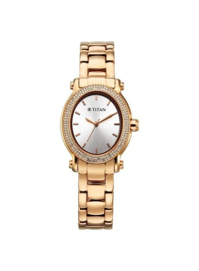 TITAN Glamour Quartz Analog Silver Dial Rose Gold Stainless Steel Strap Watch for Women - 95359WM01