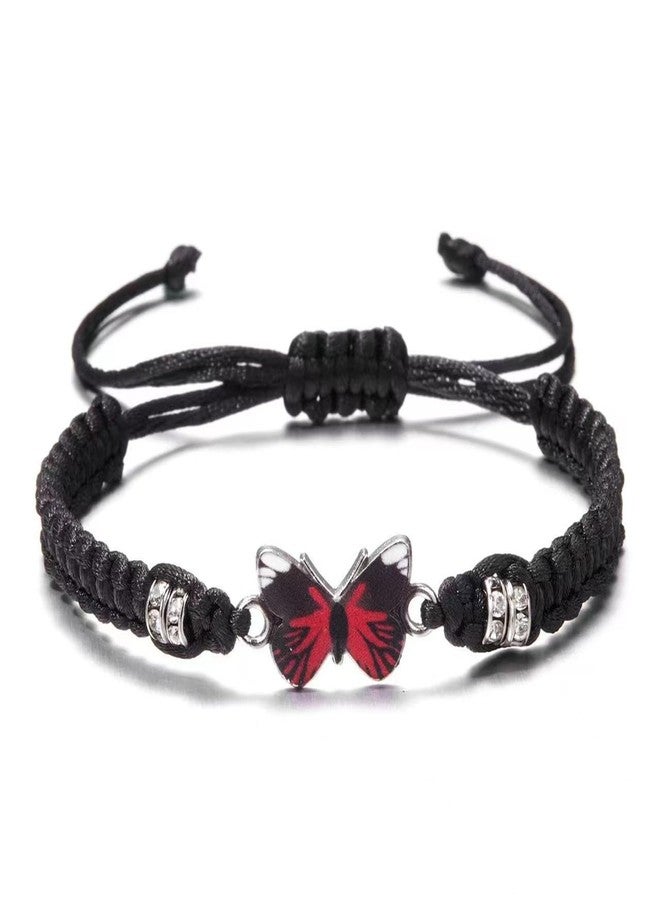 RLHRNDE Butterfly Bracelet for Women Gifts Handmade Woven Colorful Butterfly Charm Bracelets Lucky Butterfly Friendship Matching Adjustable Bracelet Birthday Gift (Black) - Image 1