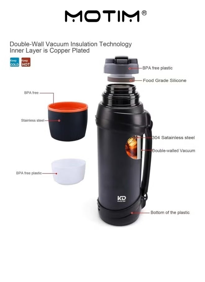 موتيم قارورة كبيرة الحجم 2.5 لتر ترمس قهوة من الفولاذ المقاوم للصدأ 2.5 لتر للسفر مع كوب خالٍ من مادة BPA زجاجة مفرغة من الهواء كبيرة الحجم باللون الأزرق الداكن - Image 3