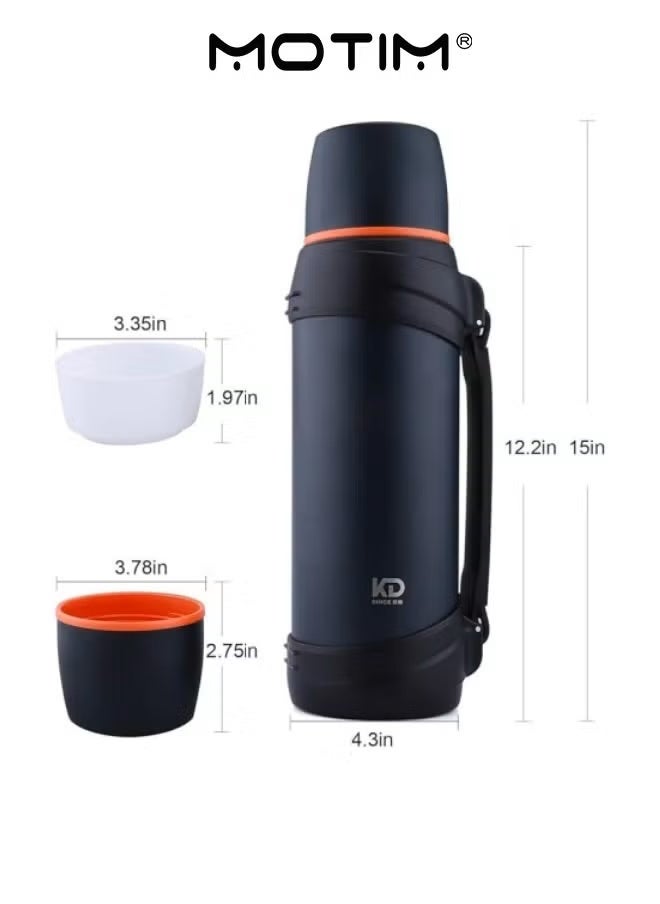 موتيم قارورة كبيرة الحجم 2.5 لتر ترمس قهوة من الفولاذ المقاوم للصدأ 2.5 لتر للسفر مع كوب خالٍ من مادة BPA زجاجة مفرغة من الهواء كبيرة الحجم باللون الأزرق الداكن - Image 2