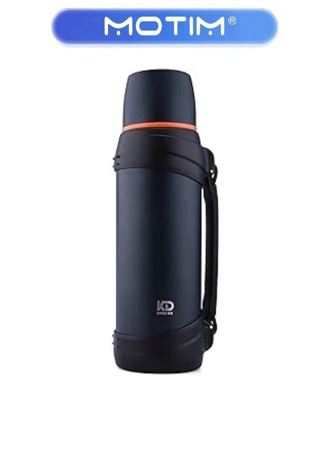 موتيم قارورة كبيرة الحجم 2.5 لتر ترمس قهوة من الفولاذ المقاوم للصدأ 2.5 لتر للسفر مع كوب خالٍ من مادة BPA زجاجة مفرغة من الهواء كبيرة الحجم باللون الأزرق الداكن - Image 1